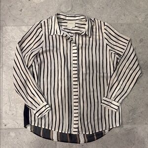 Mason by Michelle Mason Silk Contrast Striped  Button Down  Blouse sz 8